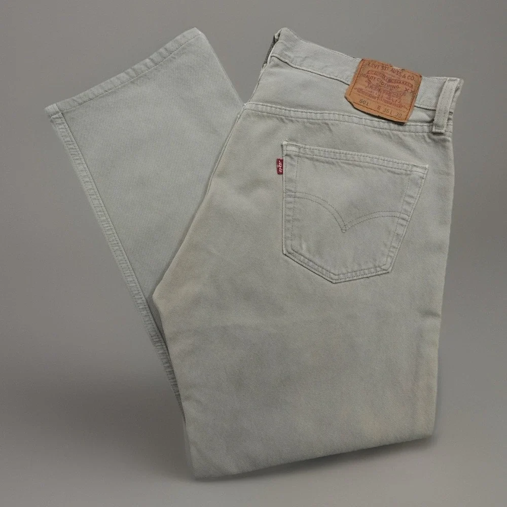Vtg 90s Levi's 501s 36X30 (35.5X28)‎ Denim Jeans Gray ButtonFly Classic Straight